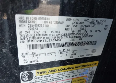 2020 Ford Expedition Limited Max from USA, damaged, VIN 1FMJK1KT3LEA51488